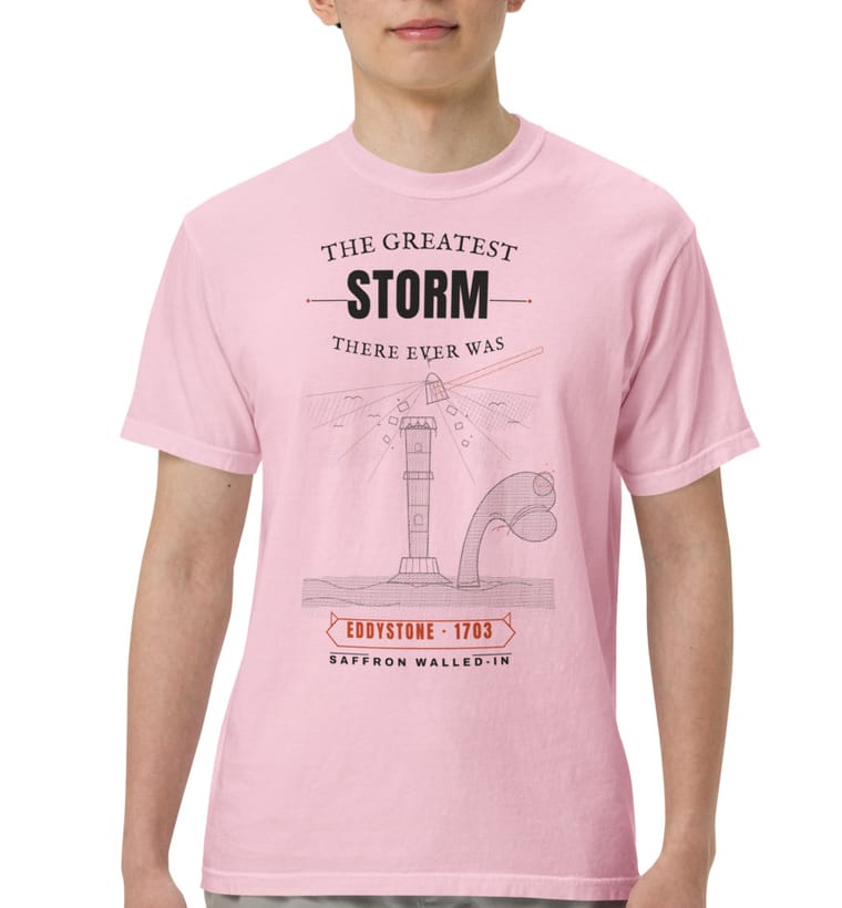 GREATEST STORM lighthouse tee in blossom, worn