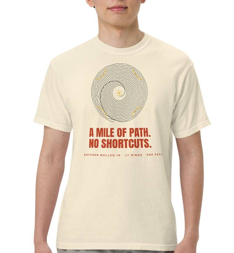 NO SHORTCUTS turf maze tee in ivory, worn