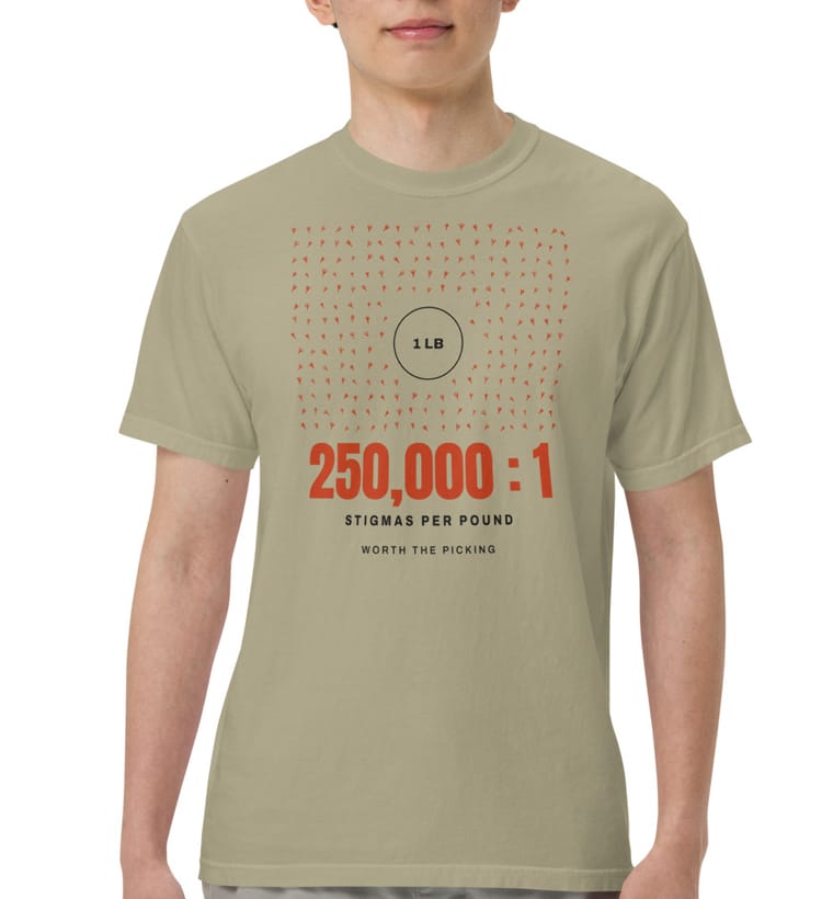 QUARTER MILLION saffron tee in khaki, worn