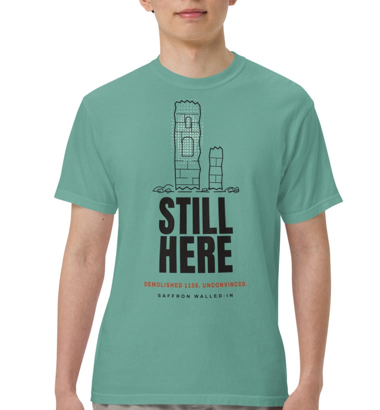 STILL HERE castle tee in seafoam, worn